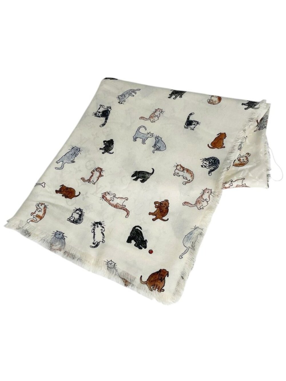 Louis Vuitton Shawl Monogram Silk Wool White Multicolor Scarf